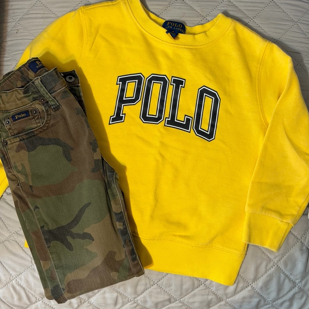 Polo by Ralph Lauren Kids Bright Yellow Sweatshirt and Camo pants